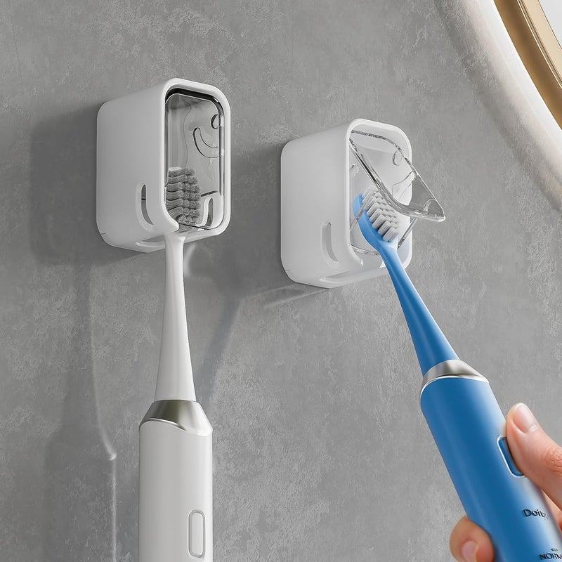 MOPMS Toothbrush Holders for Bathroom【Innovation Single Slot Design】 2PCS Toothbrush Holder Wall Mounted with Cover for Shower, Single Toothbrush Dispenser Storage Organizer for Family & Travel - Image 1